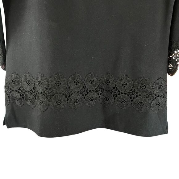 Talbots Black 3/4 Sleeve Lace Trim Sweatshirt Size Medium - Picture 6 of 7